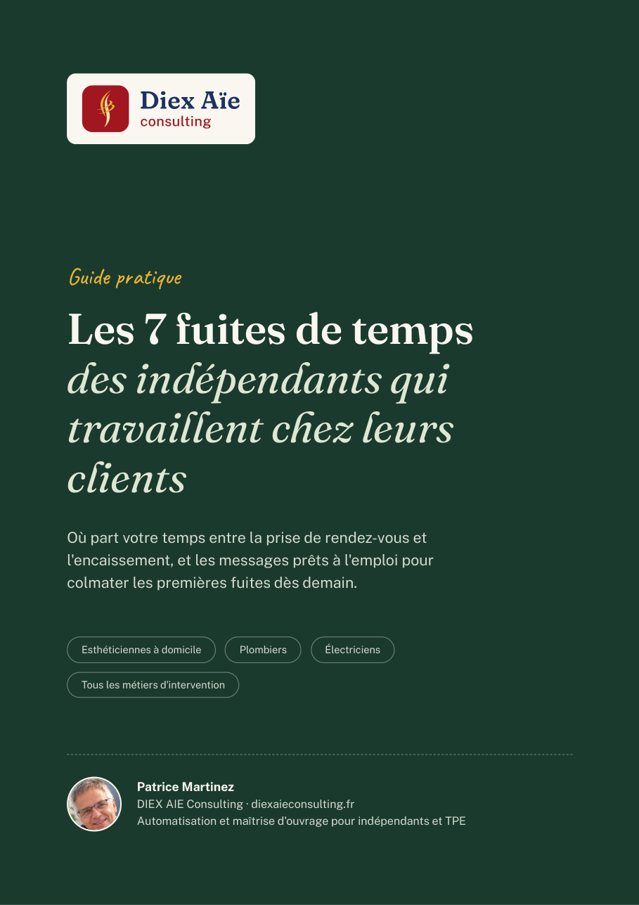 Couverture du guide « Les 7 fuites de temps des indépendants qui travaillent chez leurs clients »
